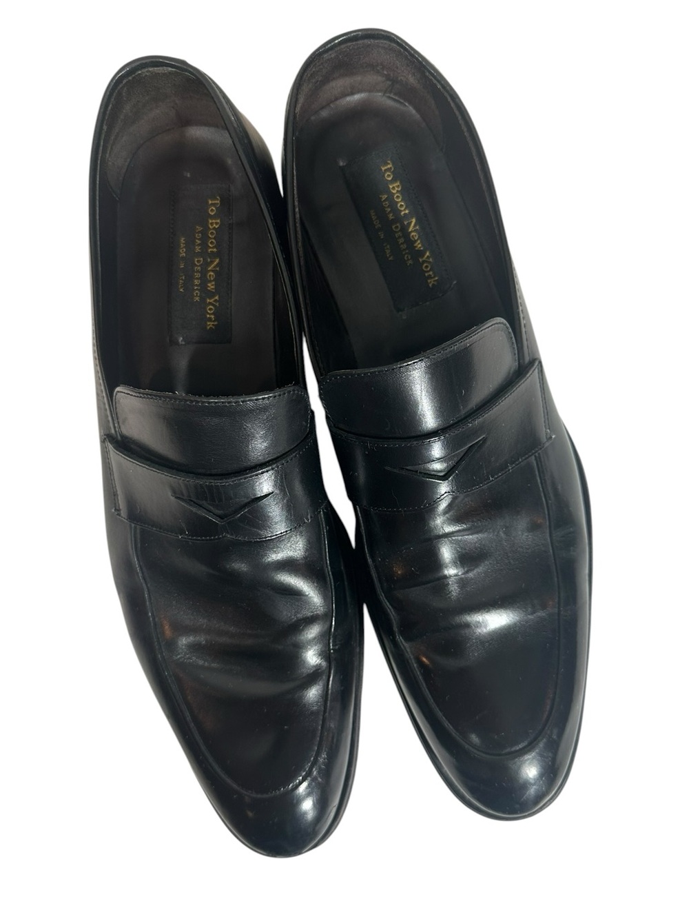 THE BOOT NEW YORK Adam Derrick Italy Classic Black Leather Loafers - Men 12 - Picture 4 of 11